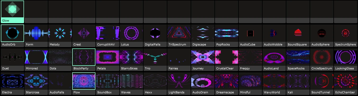 Grid of Equalize clip thumbnails in Resolume