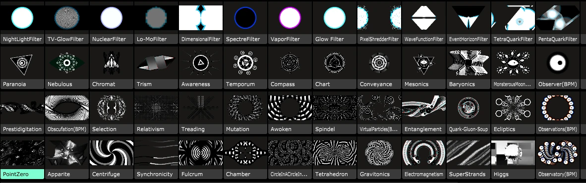 Grid of Fear clip thumbnails in Resolume