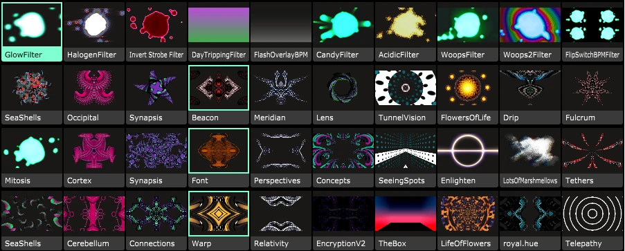 Grid of Gemini clip thumbnails in Resolume